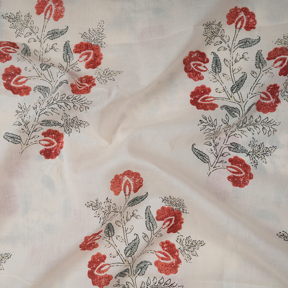 Cream Color Printed Cotton Cambric Fabric