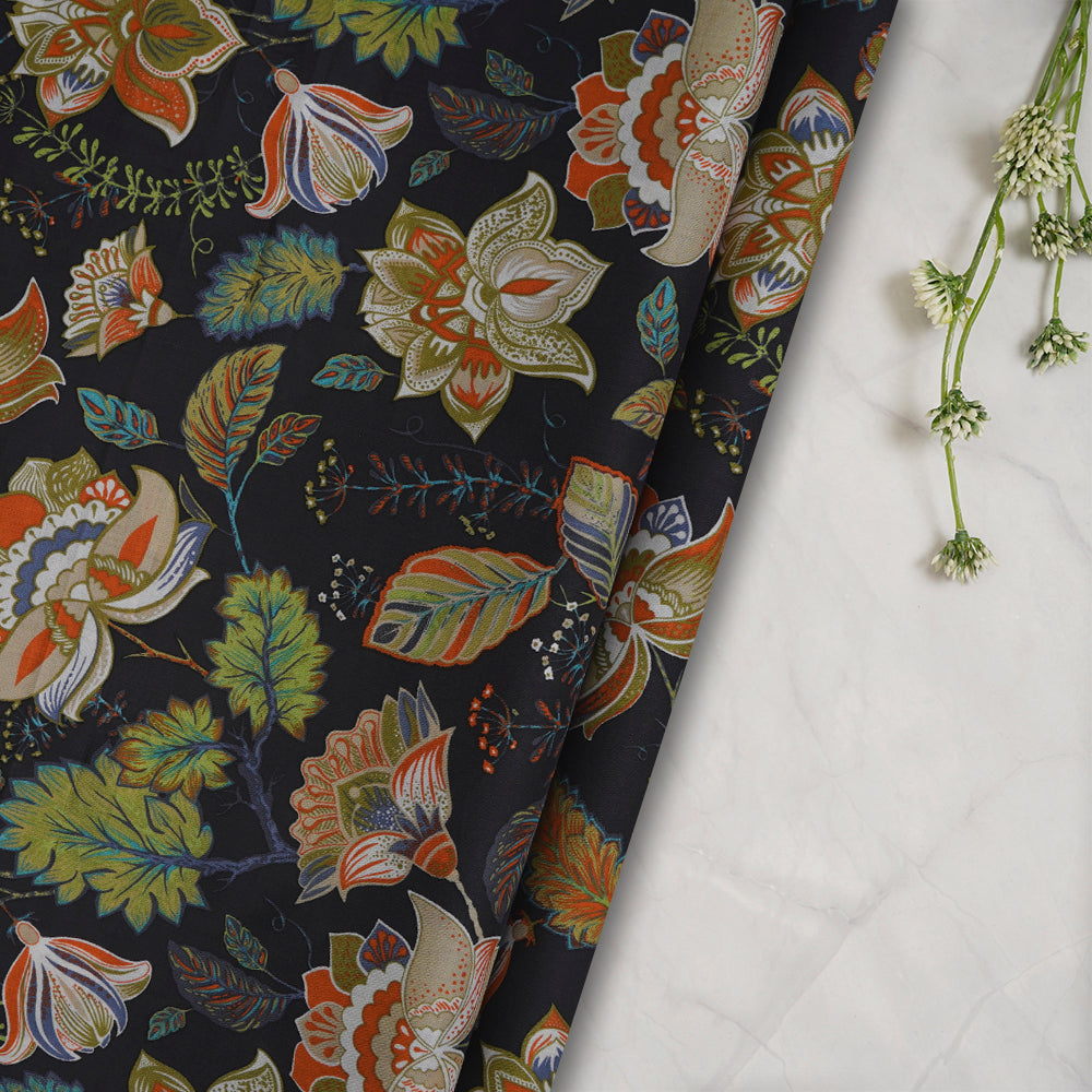 Black Color Printed Viscose Rayon Fabric