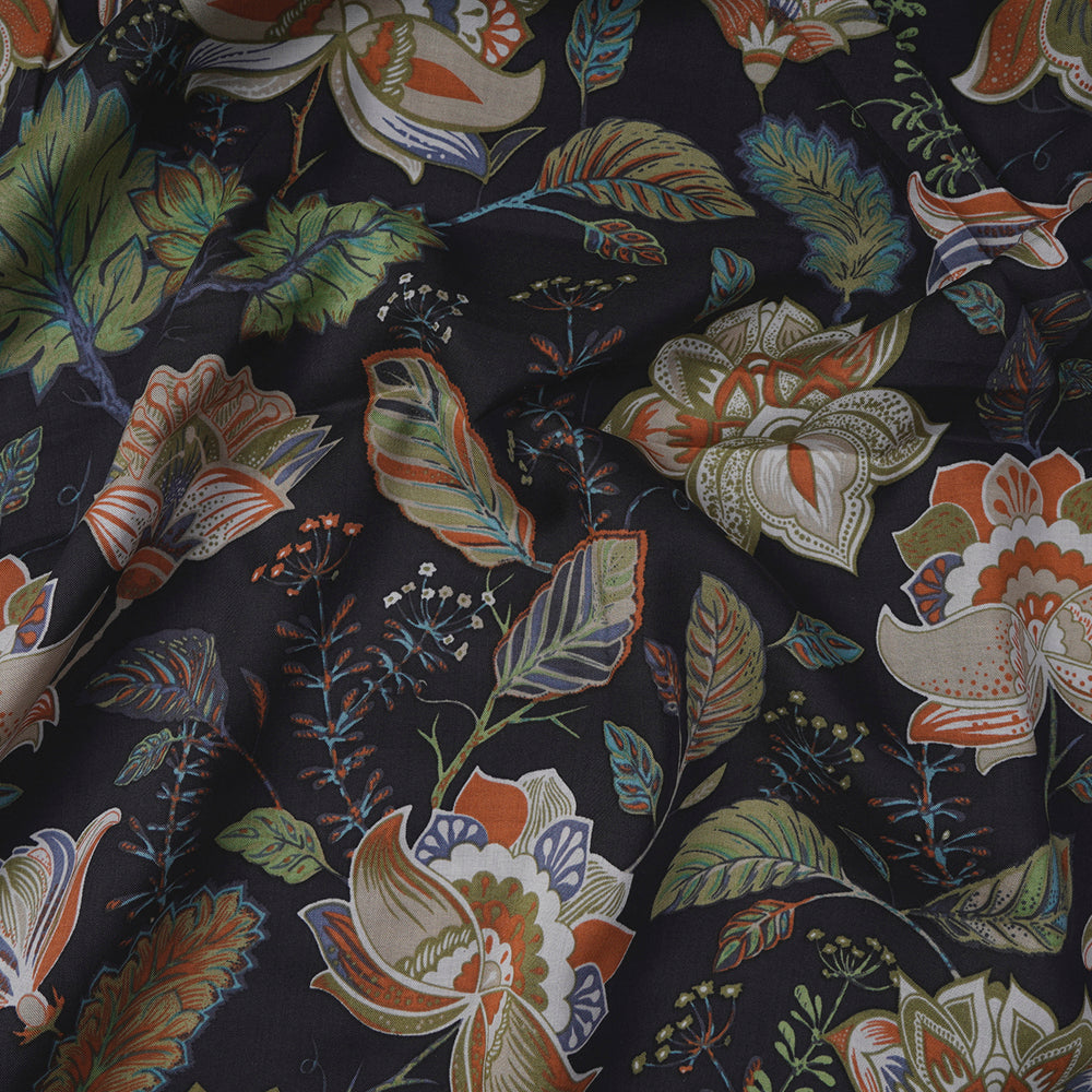 Black Color Printed Viscose Rayon Fabric