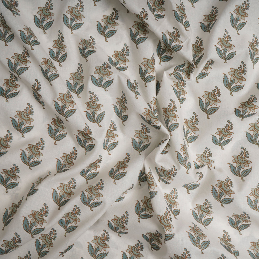 White Color Screen Print Cotton Fabric