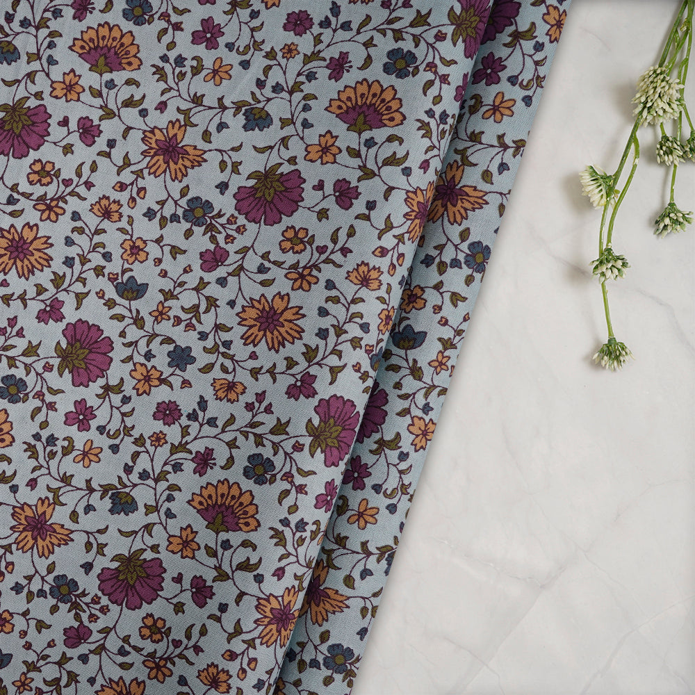 Slate Color Screen Print Cotton Fabric