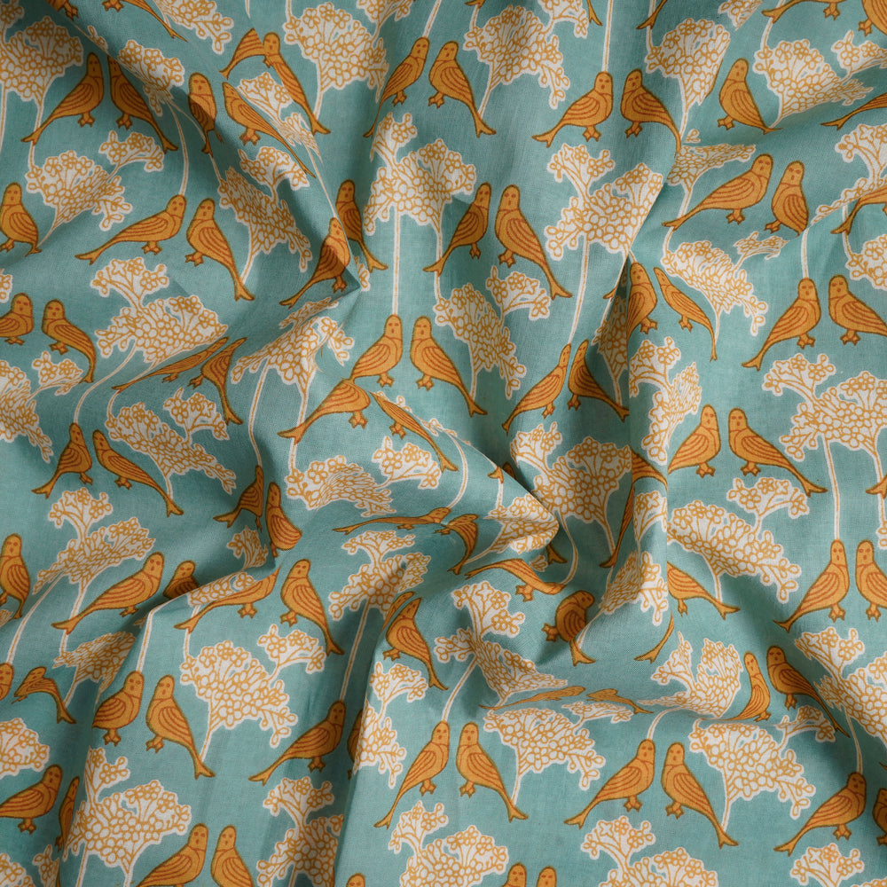 Cyan Blue Color Screen Print Cotton Fabric