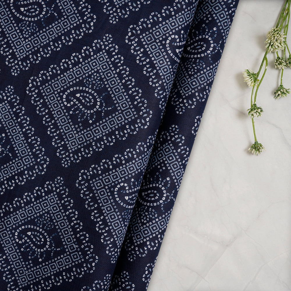 Navy Blue Color Screen Print Cotton Fabric