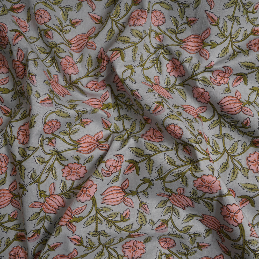 Arctic Blue Color Screen Print Cotton Fabric