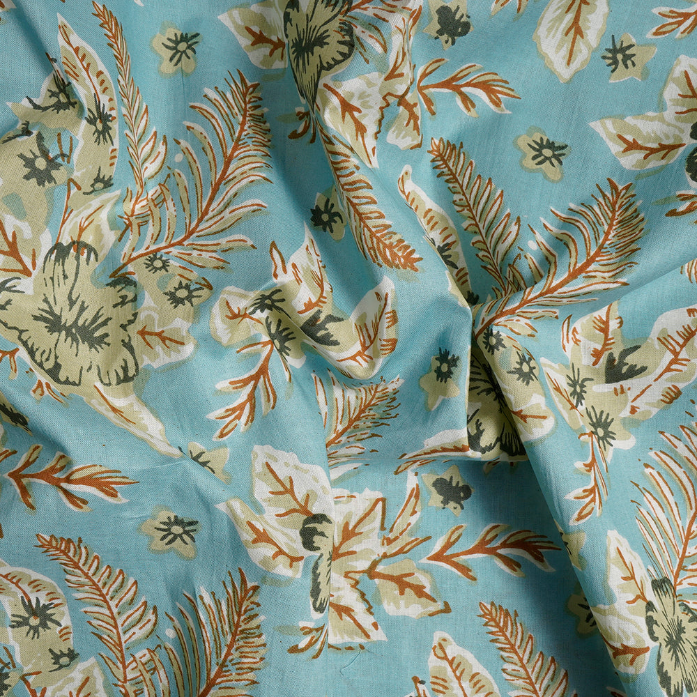 Turquoise Color Screen Print Cotton Fabric
