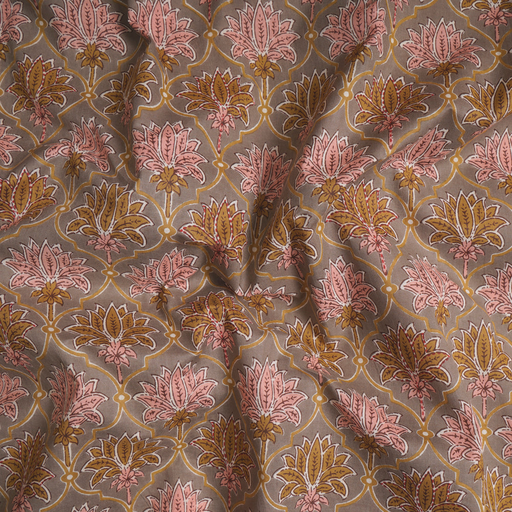 Grey Color Screen Print Cotton Fabric