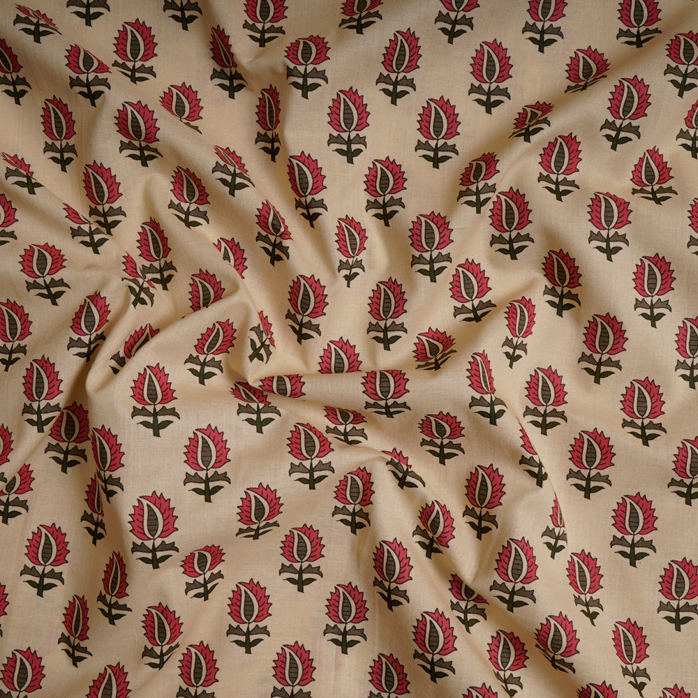 Beige Color Screen Print Cotton Fabric