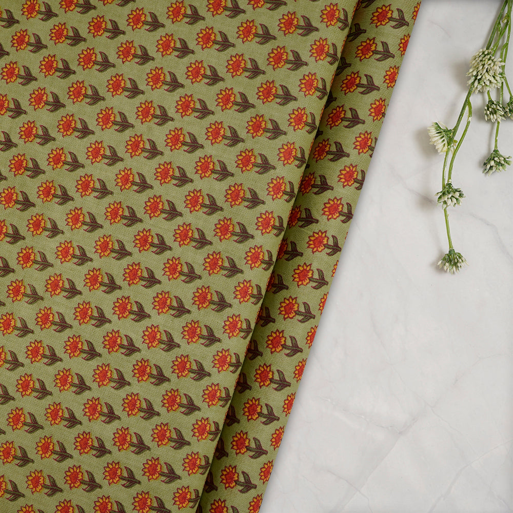 Green Color Screen Print Cotton Fabric