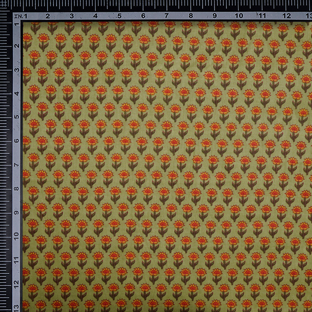 Green Color Screen Print Cotton Fabric