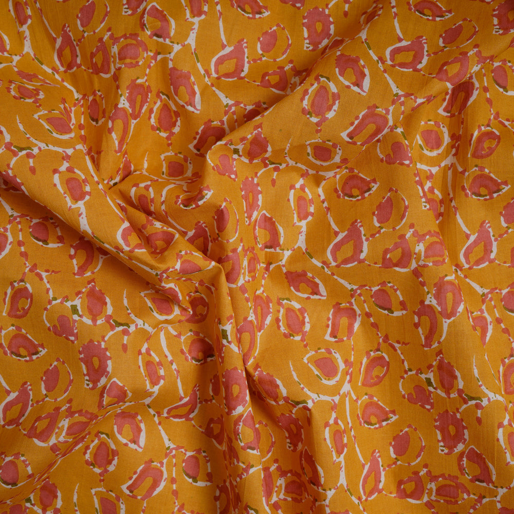 Yellow Color Screen Print Cotton Fabric