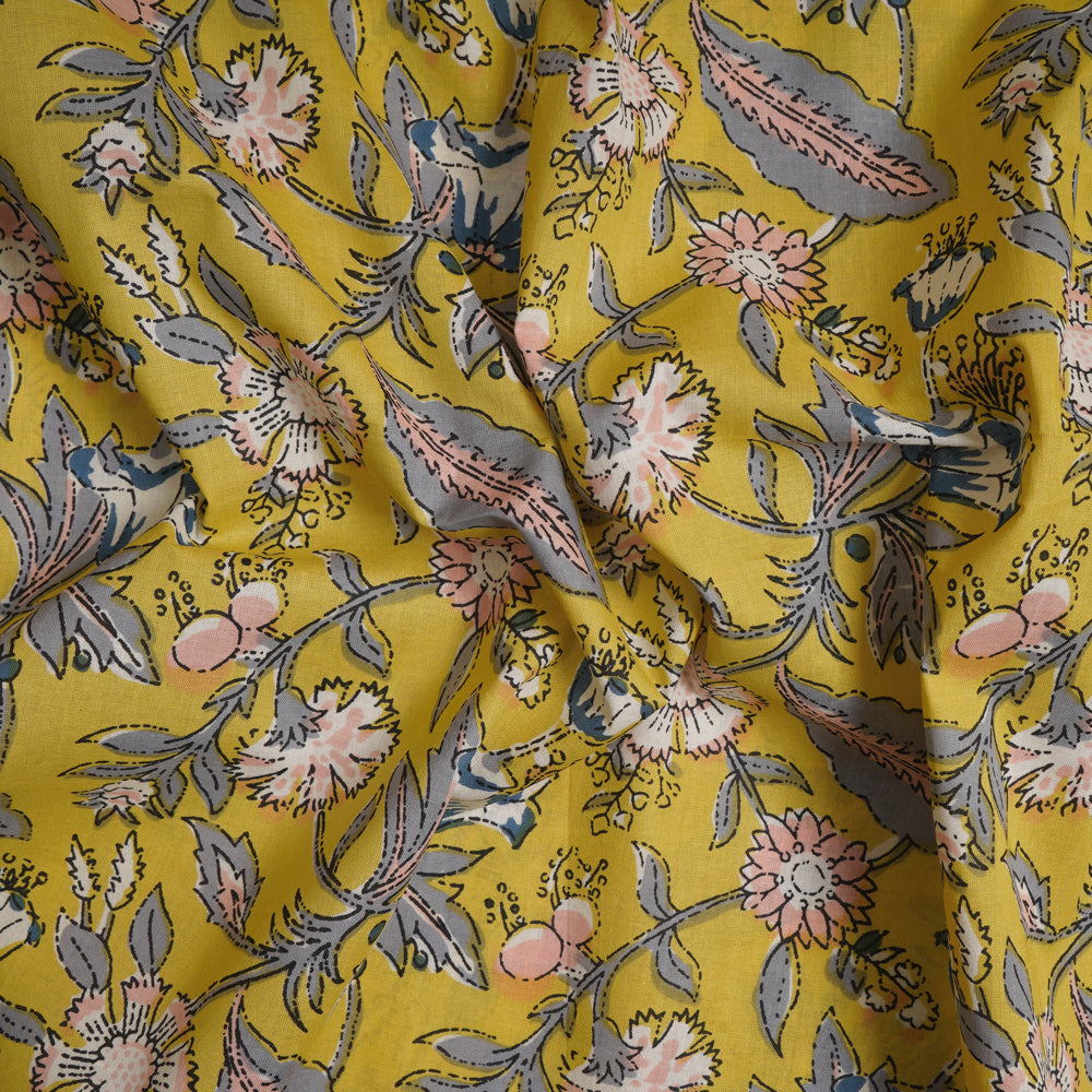 Yellow Color Screen Print Cotton Fabric