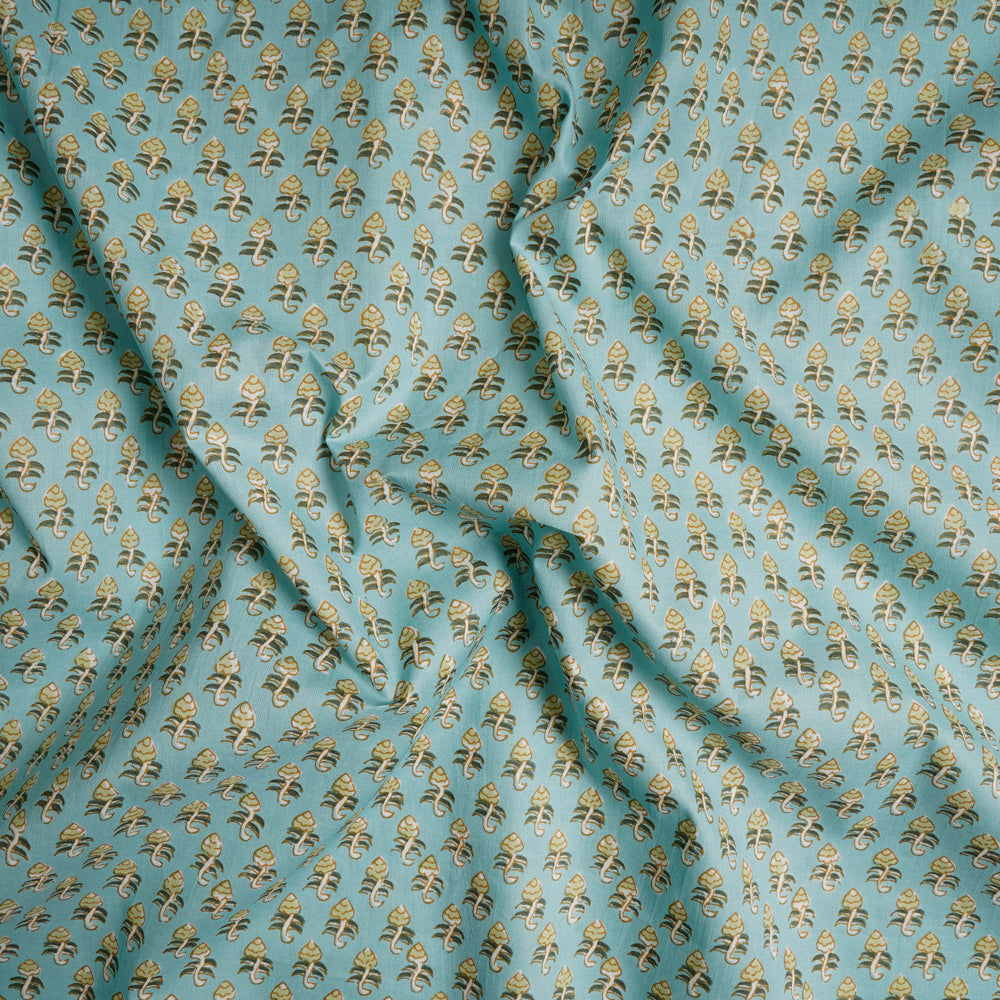 Aqua Color Screen Print Cotton Fabric