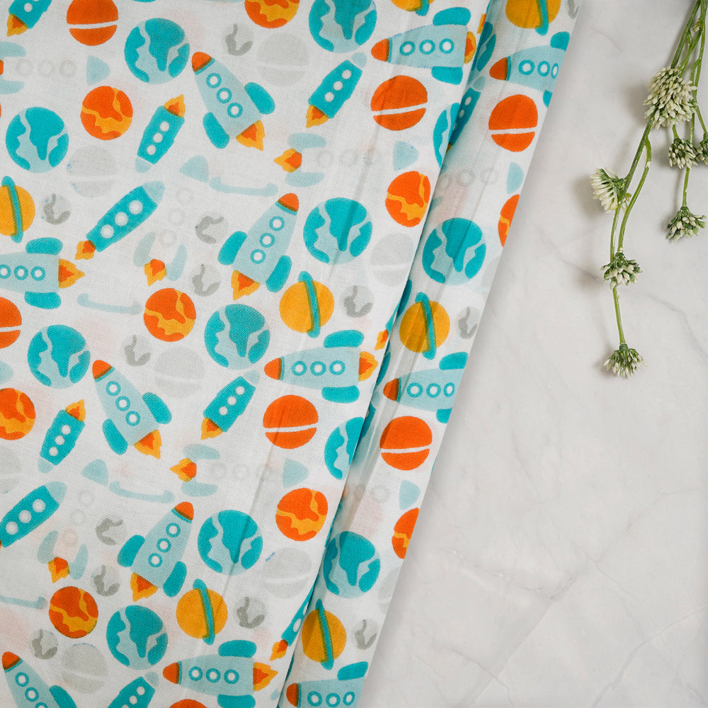 Multi Color Kids Pattern Screen Printed Pure Cotton Fabric