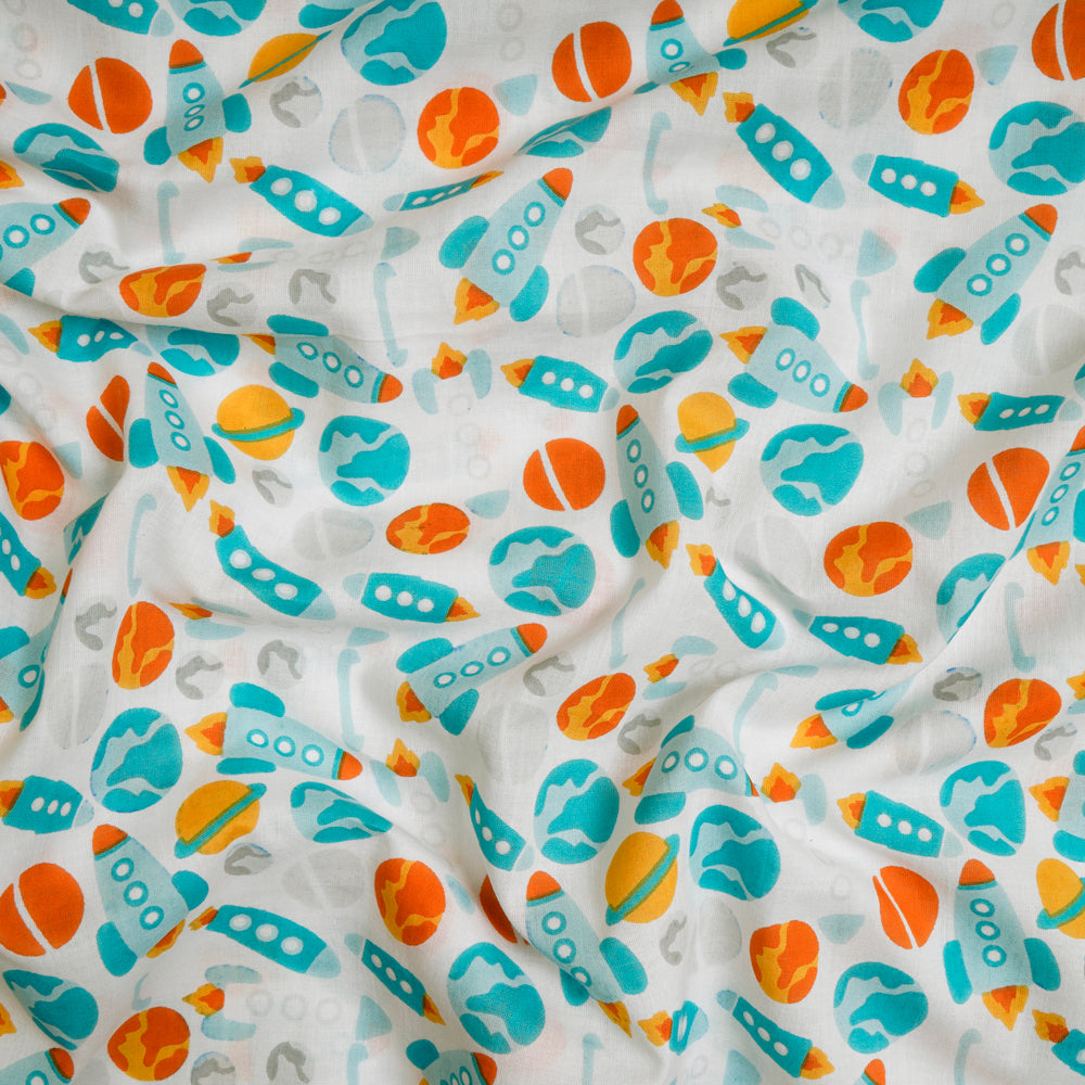 Multi Color Kids Pattern Screen Printed Pure Cotton Fabric