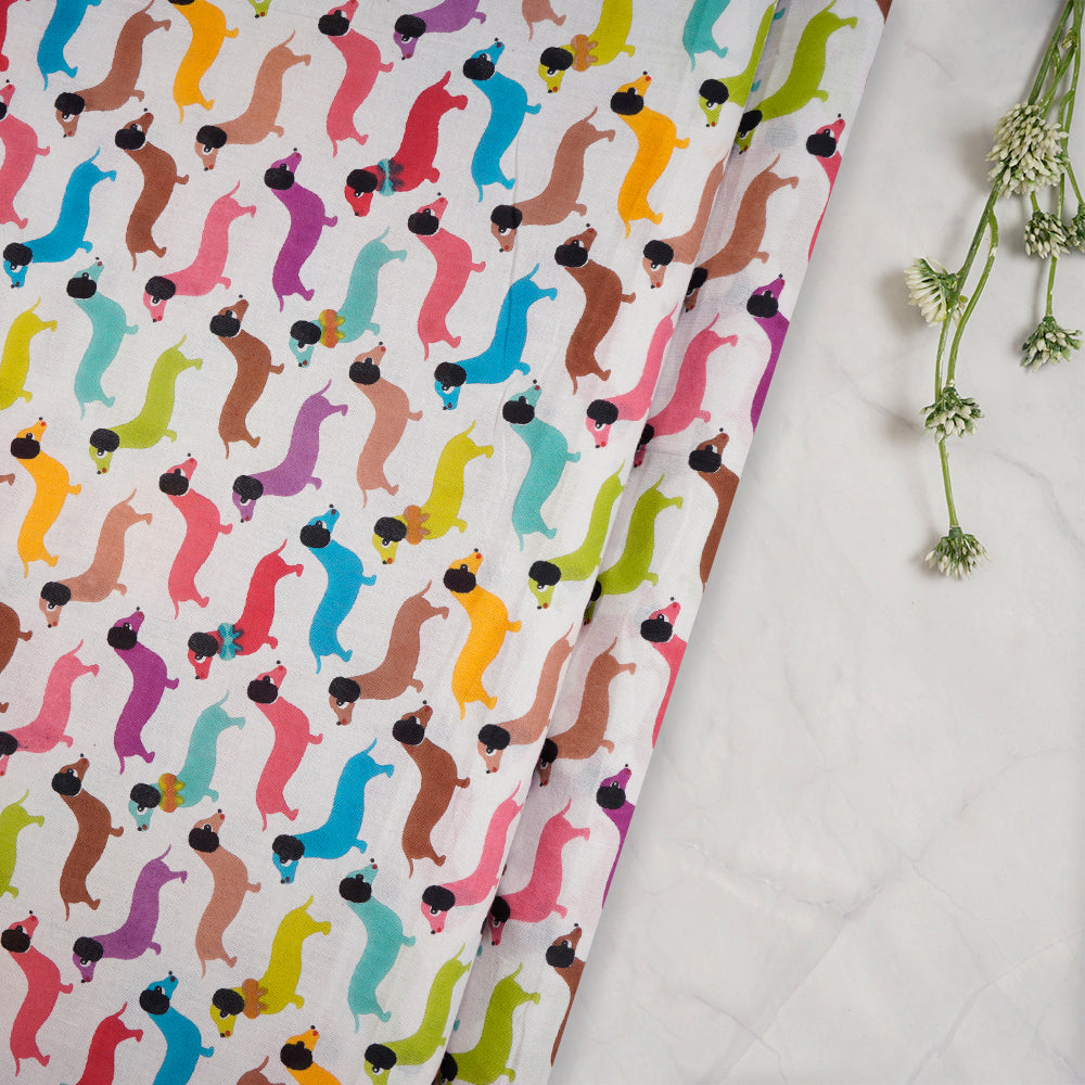 Multi Color Kids Pattern Screen Printed Pure Cotton Fabric