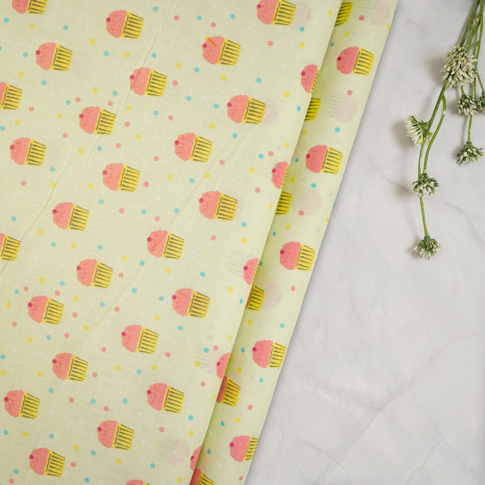 Light Green Kids Pattern Color Screen Printed Pure Cotton Fabric