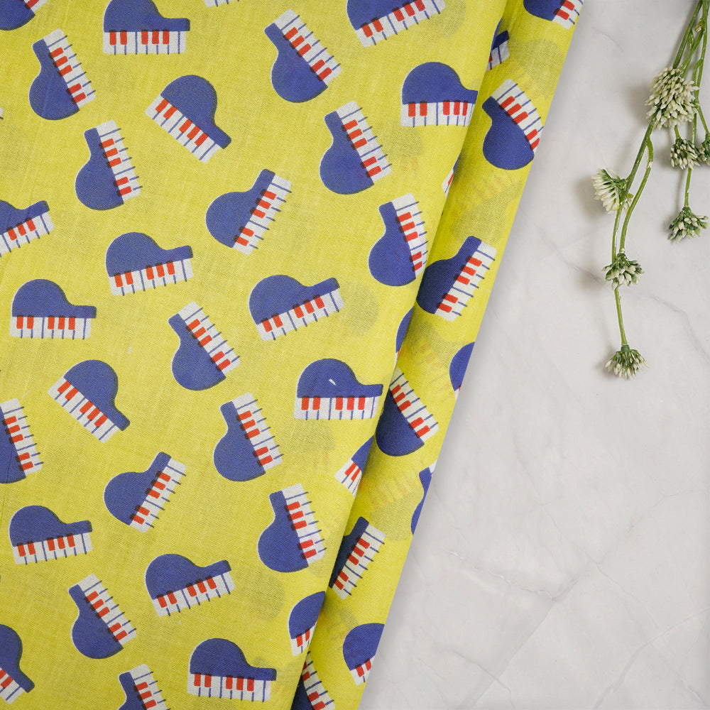 Lemon Color Kids Pattern Screen Printed Pure Cotton Fabric