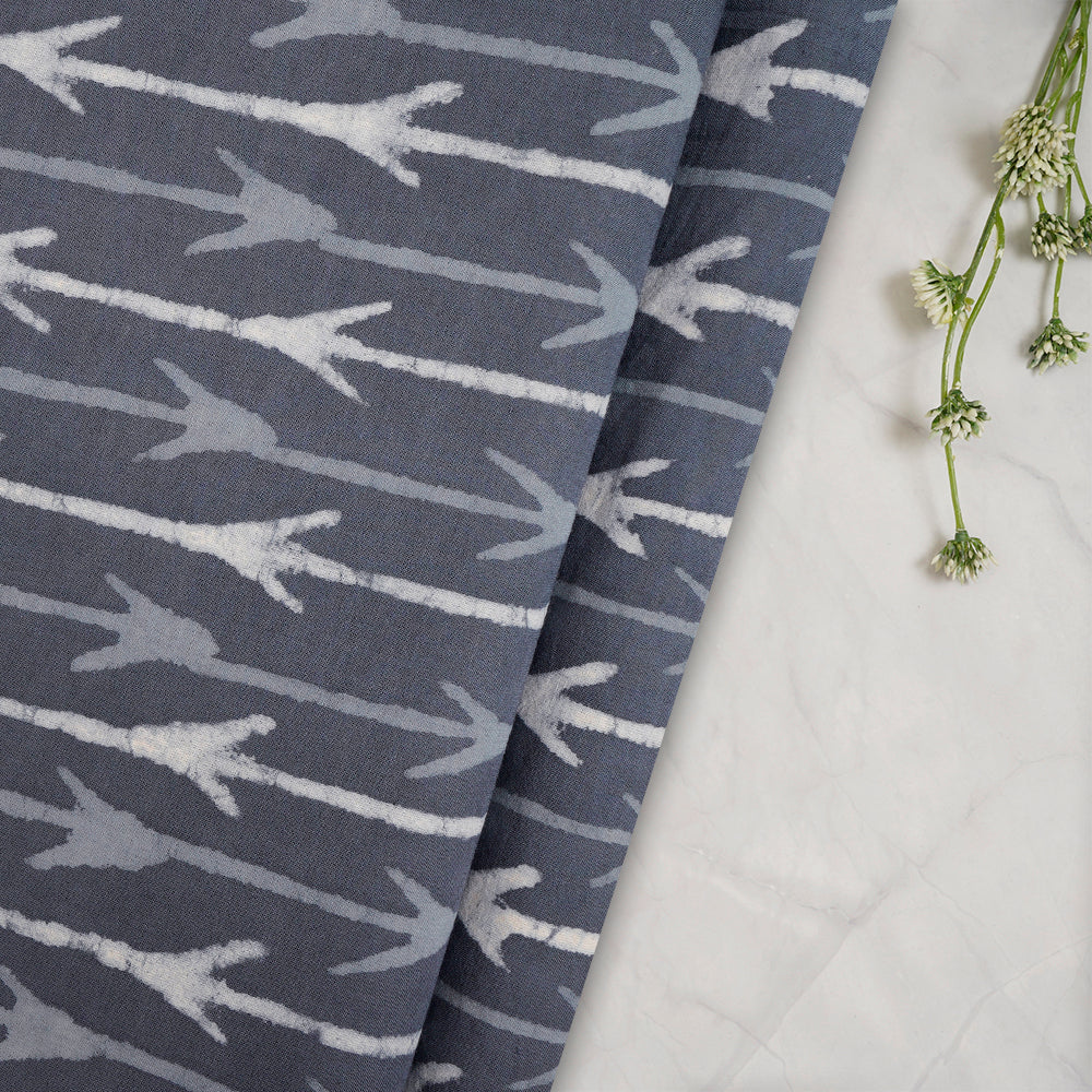 Dark Grey Color Hand Block Natural Dye Bagru Dabu Printed Cotton Fabric