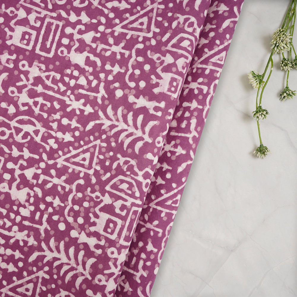 Light Boysenberry Color Hand Block Natural Dye Bagru Dabu Printed Cotton Fabric