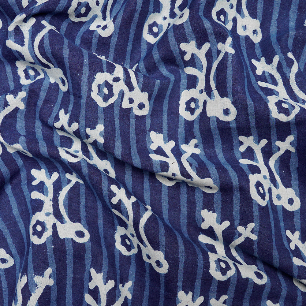 Blue Color Hand Block Bagru Natural Dye Indigo Printed Cotton Fabric