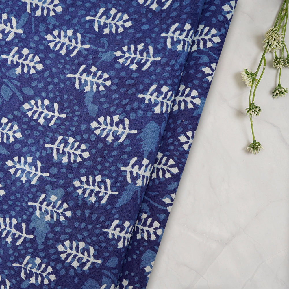 Blue Color Hand Block Bagru Natural Dye Indigo Printed Cotton Fabric