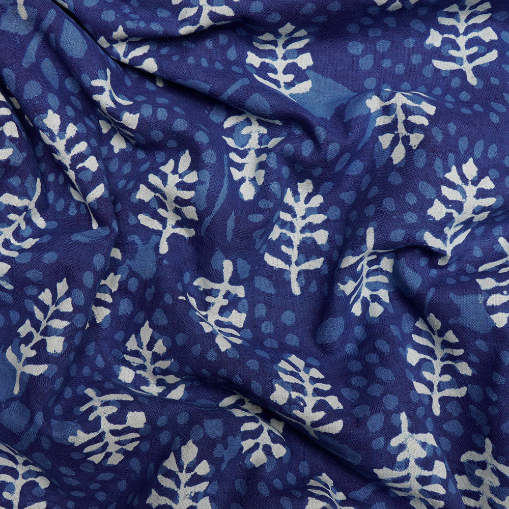 Blue Color Hand Block Bagru Natural Dye Indigo Printed Cotton Fabric