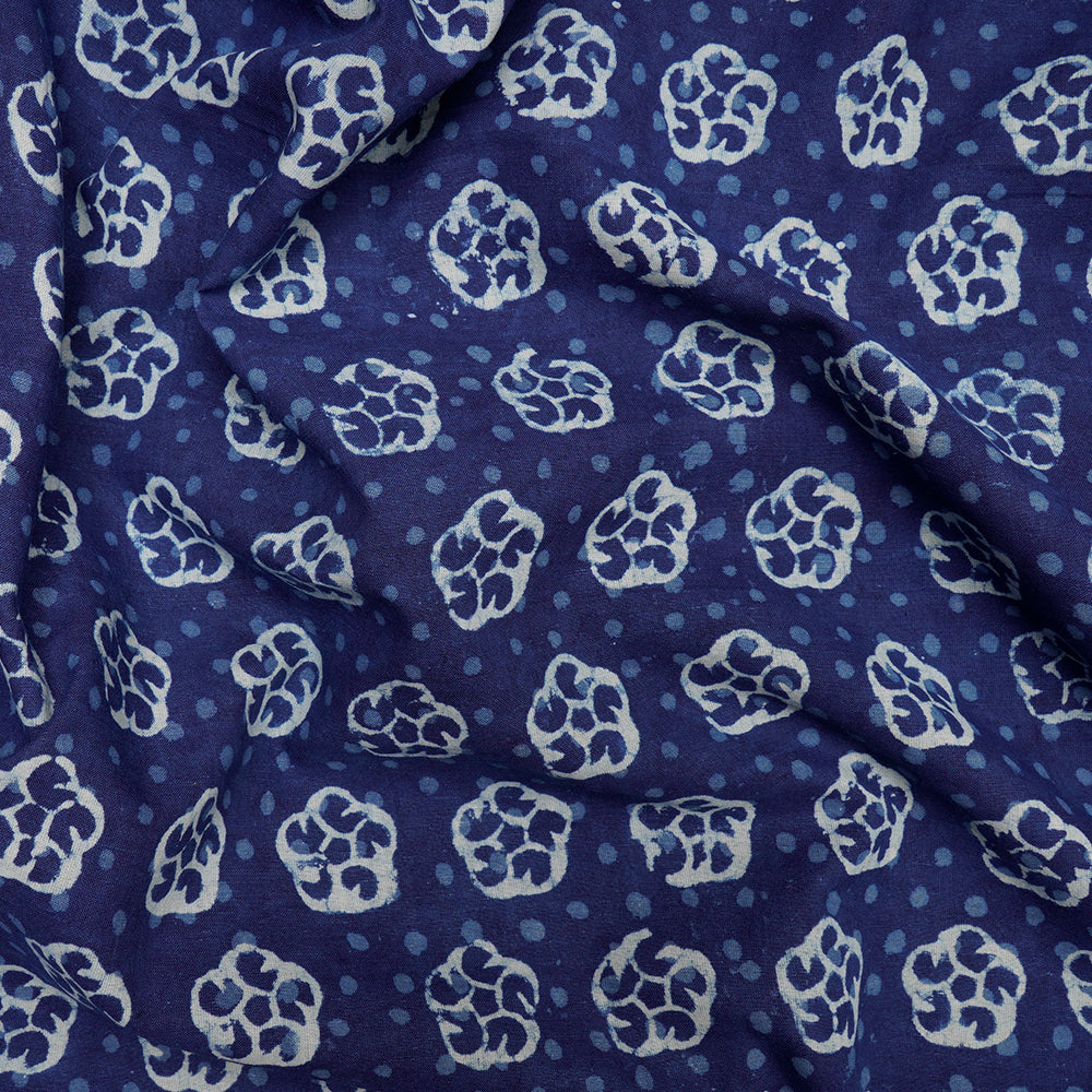 Blue Color Hand Block Bagru Natural Dye Indigo Printed Cotton Fabric