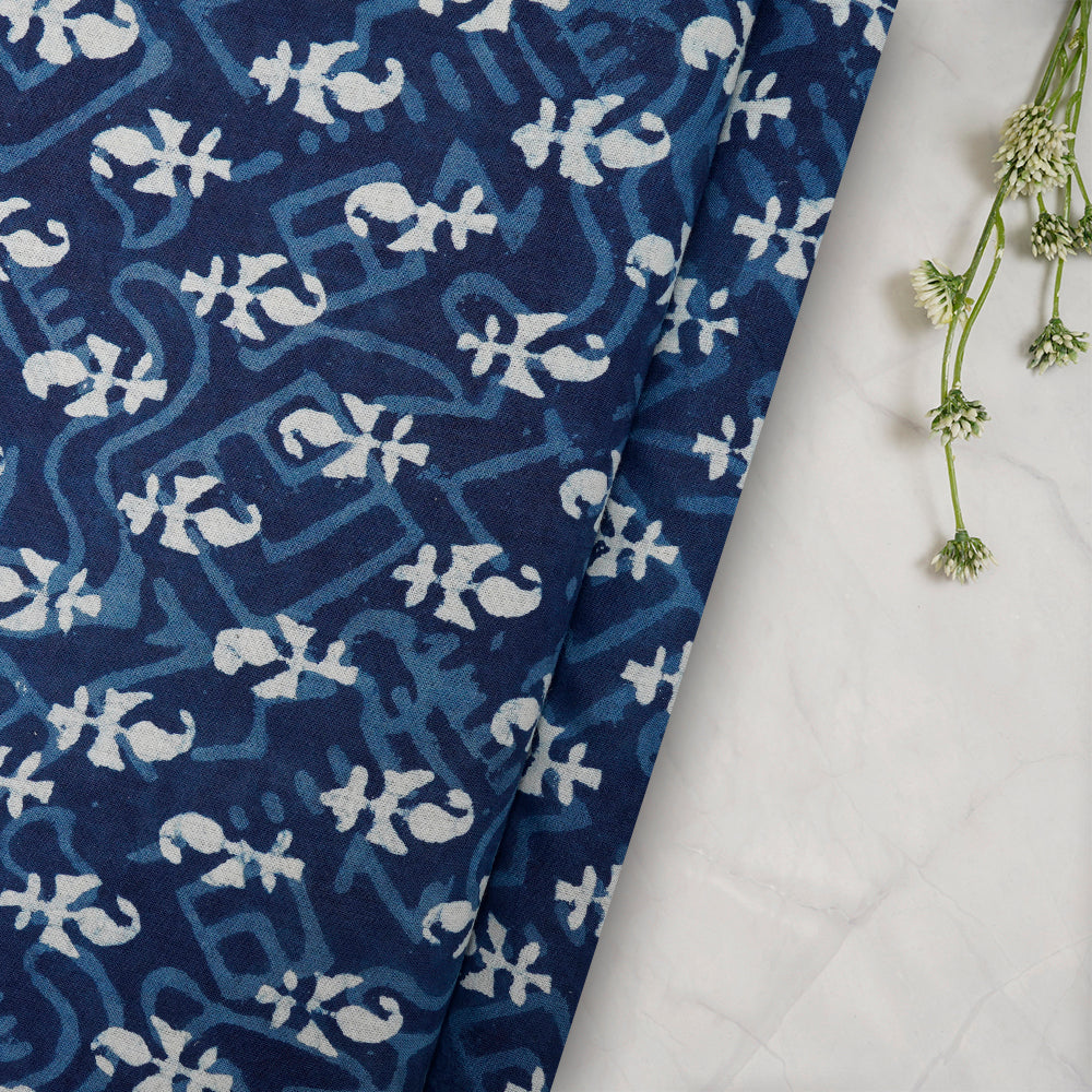 Blue Color Hand Block Bagru Natural Dye Indigo Printed Cotton Fabric