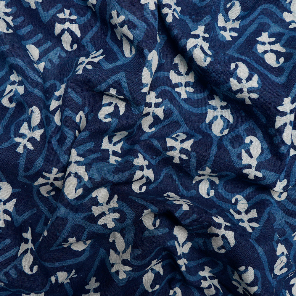 Blue Color Hand Block Bagru Natural Dye Indigo Printed Cotton Fabric