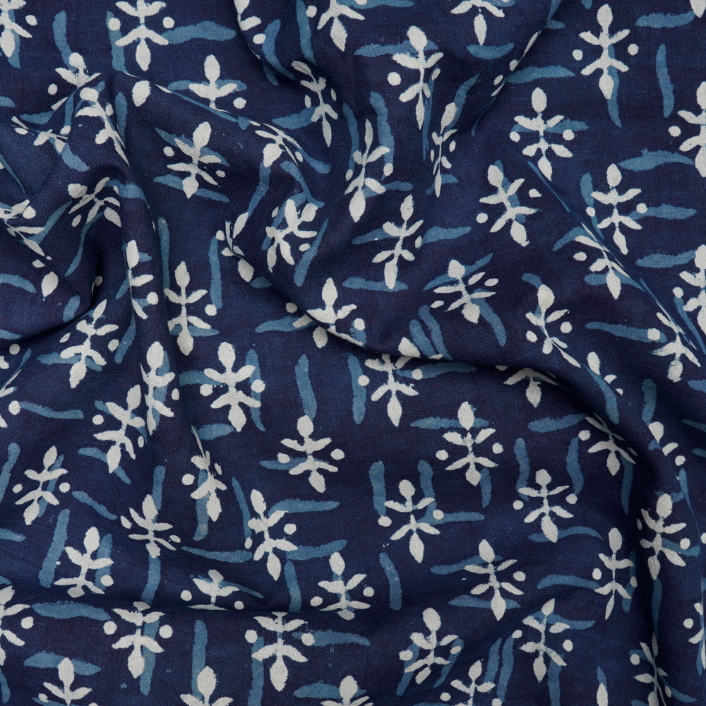 Blue Color Hand Block Bagru Natural Dye Indigo Printed Cotton Fabric