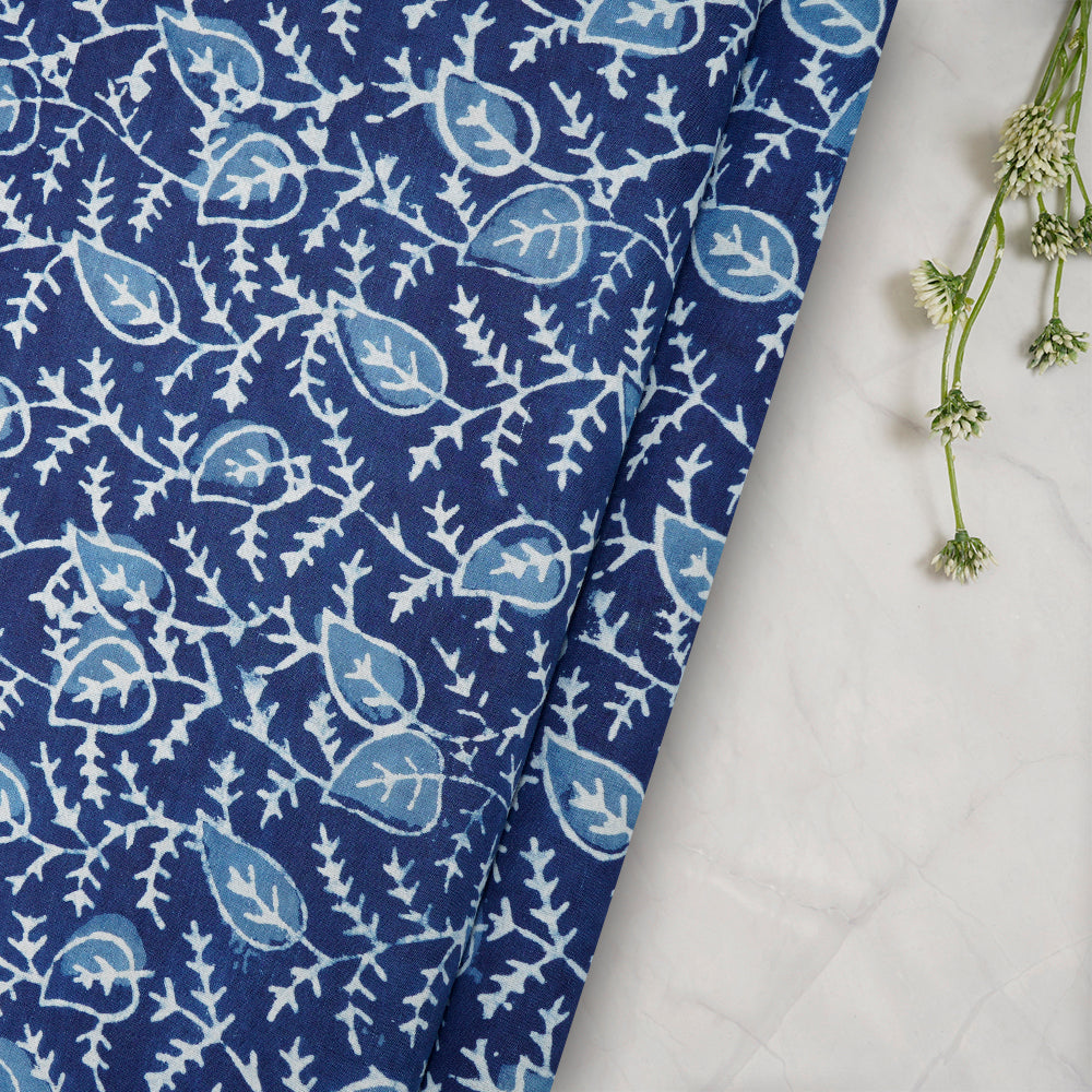 Blue Color Hand Block Bagru Natural Dye Indigo Printed Cotton Fabric