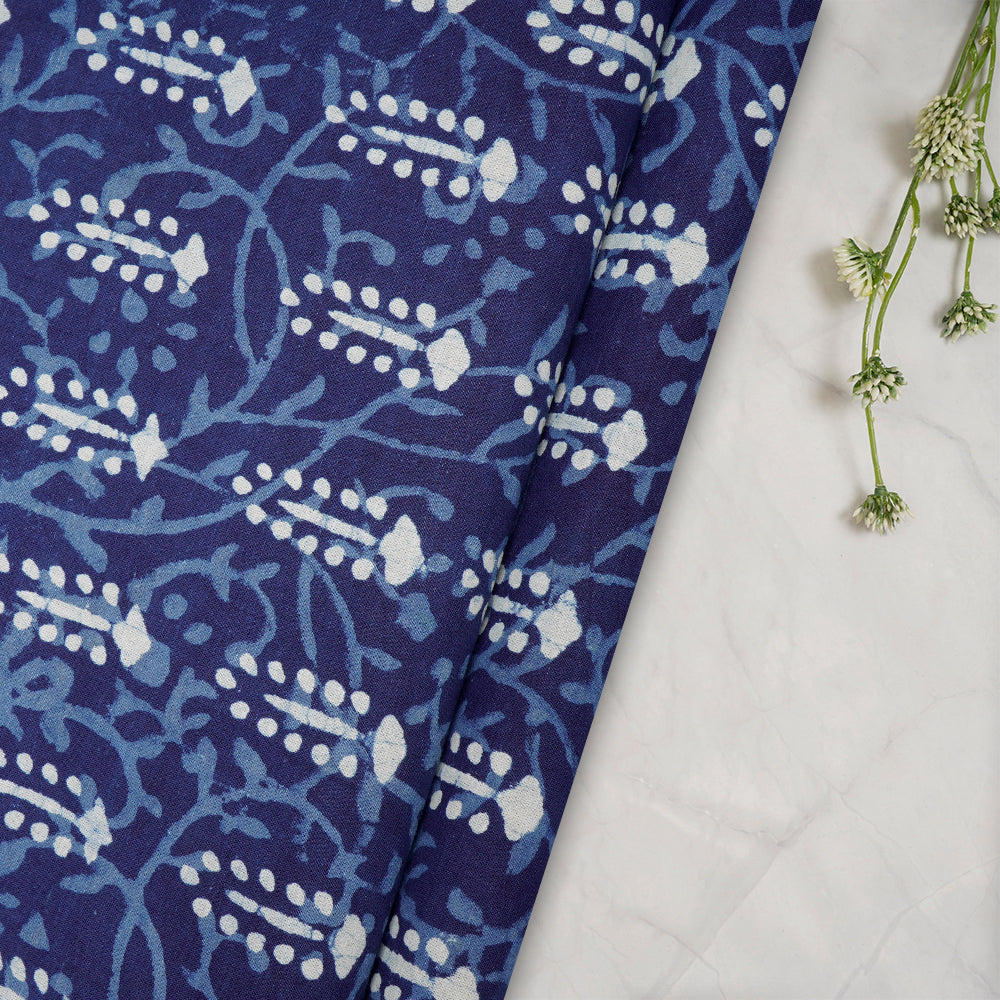 Blue Color Hand Block Bagru Natural Dye Indigo Printed Cotton Fabric