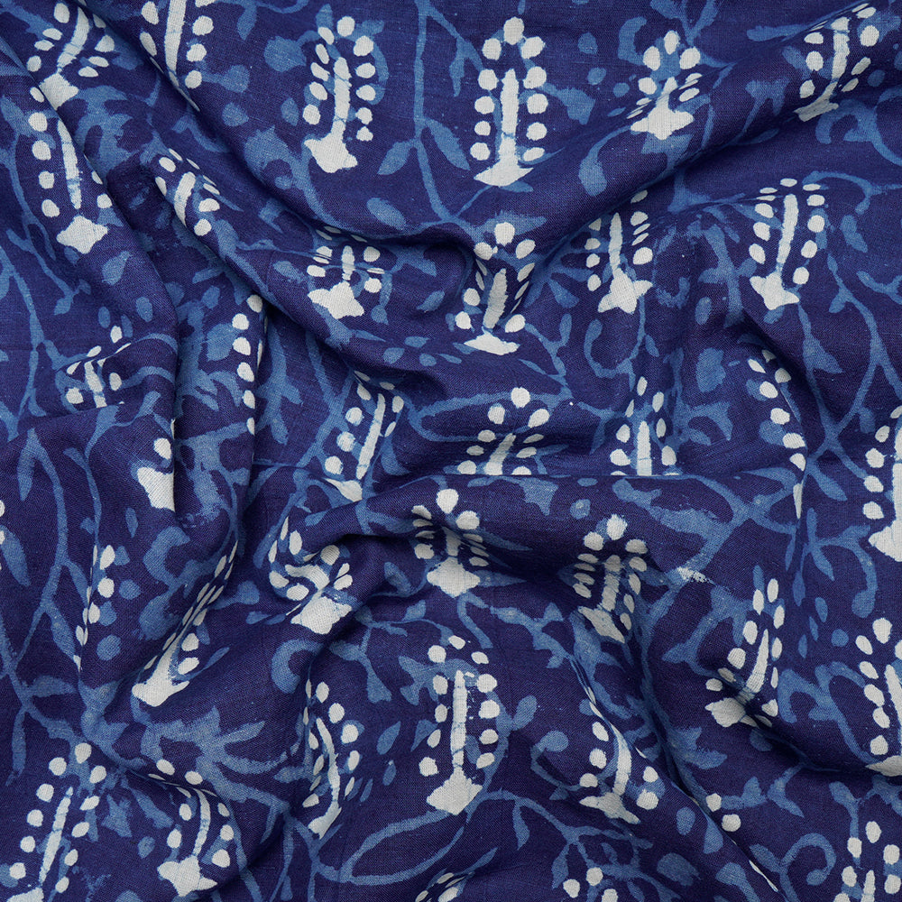 Blue Color Hand Block Bagru Natural Dye Indigo Printed Cotton Fabric