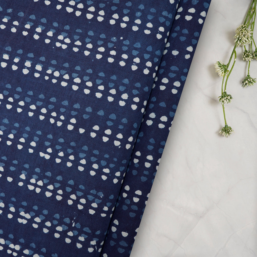 Blue Color Hand Block Bagru Natural Dye Indigo Printed Cotton Fabric