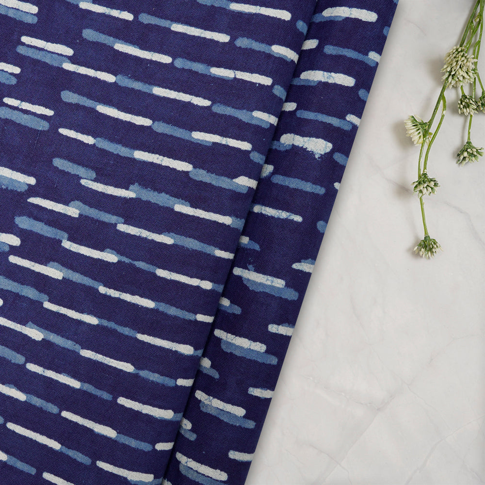 Blue Color Hand Block Bagru Natural Dye Indigo Printed Cotton Fabric