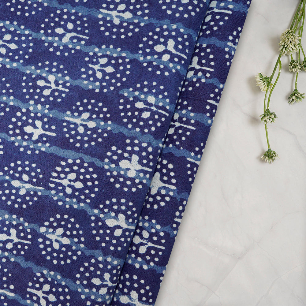 Blue Color Hand Block Bagru Natural Dye Indigo Printed Cotton Fabric