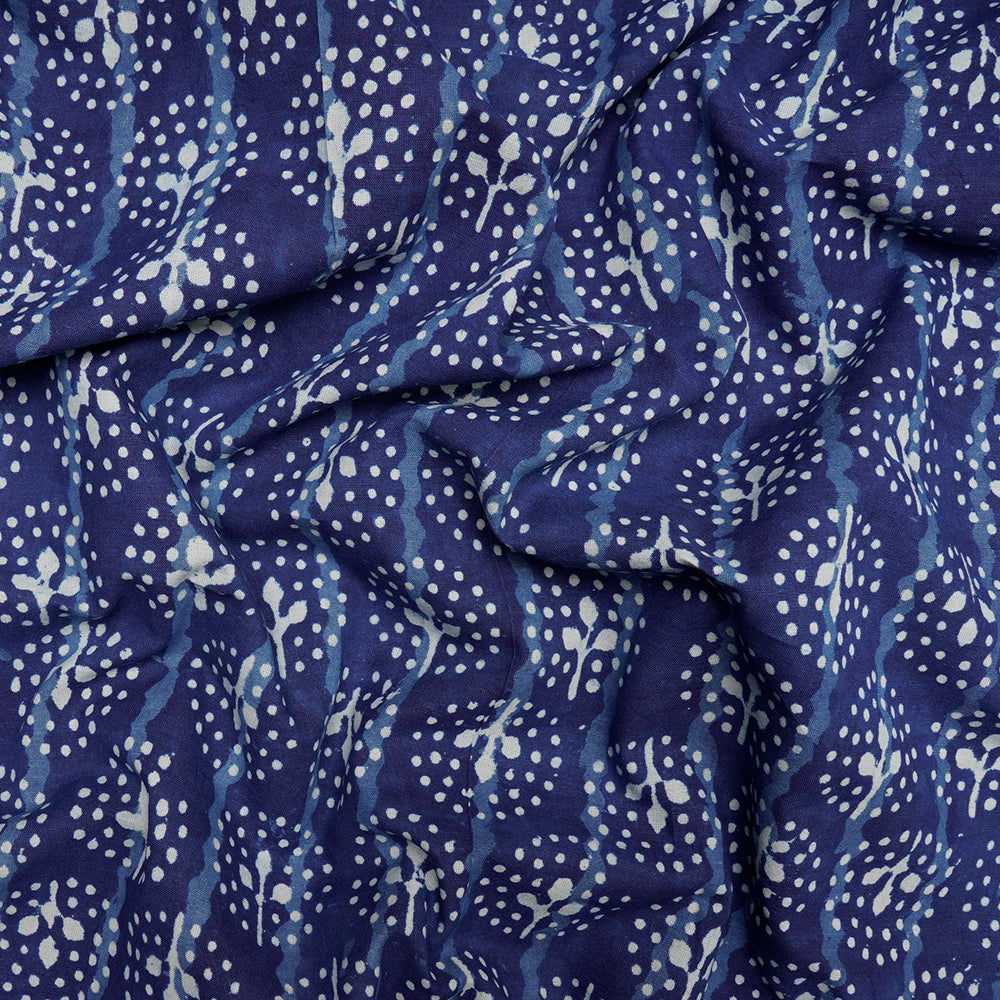 Blue Color Hand Block Bagru Natural Dye Indigo Printed Cotton Fabric