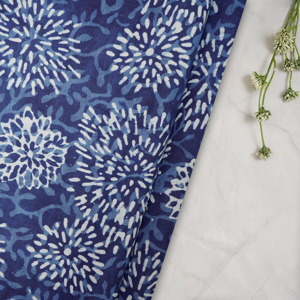 Blue Color Hand Block Bagru Natural Dye Indigo Printed Cotton Fabric