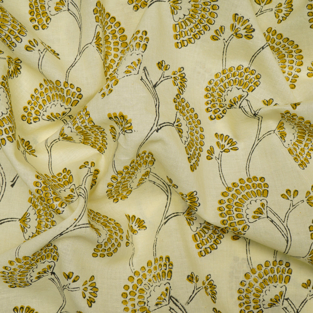 Light Yellow Color Hand Block Natural Dye Bagru Dabu Printed Cotton Fabric