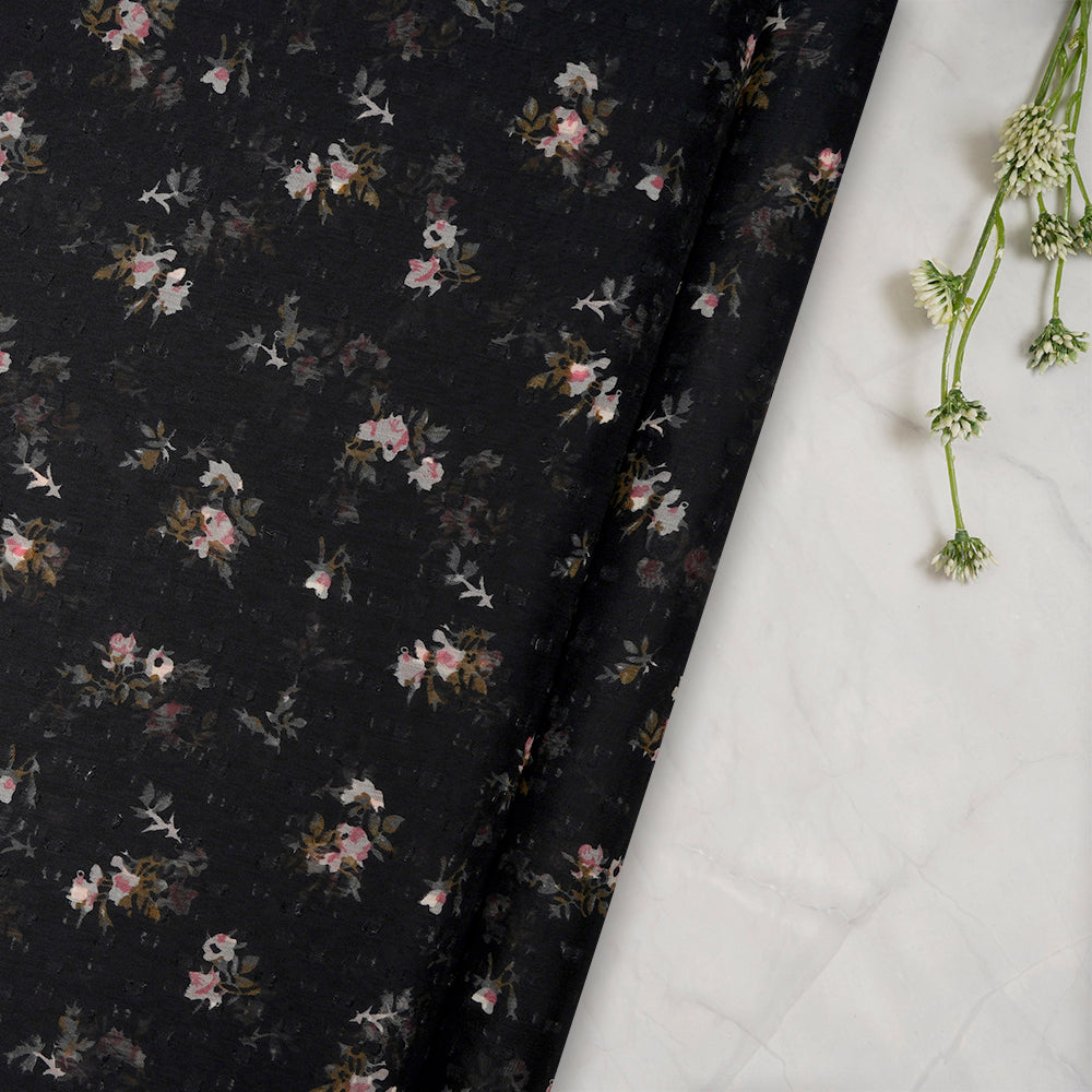 Black Color Printed Viscose Chiffon Fabric
