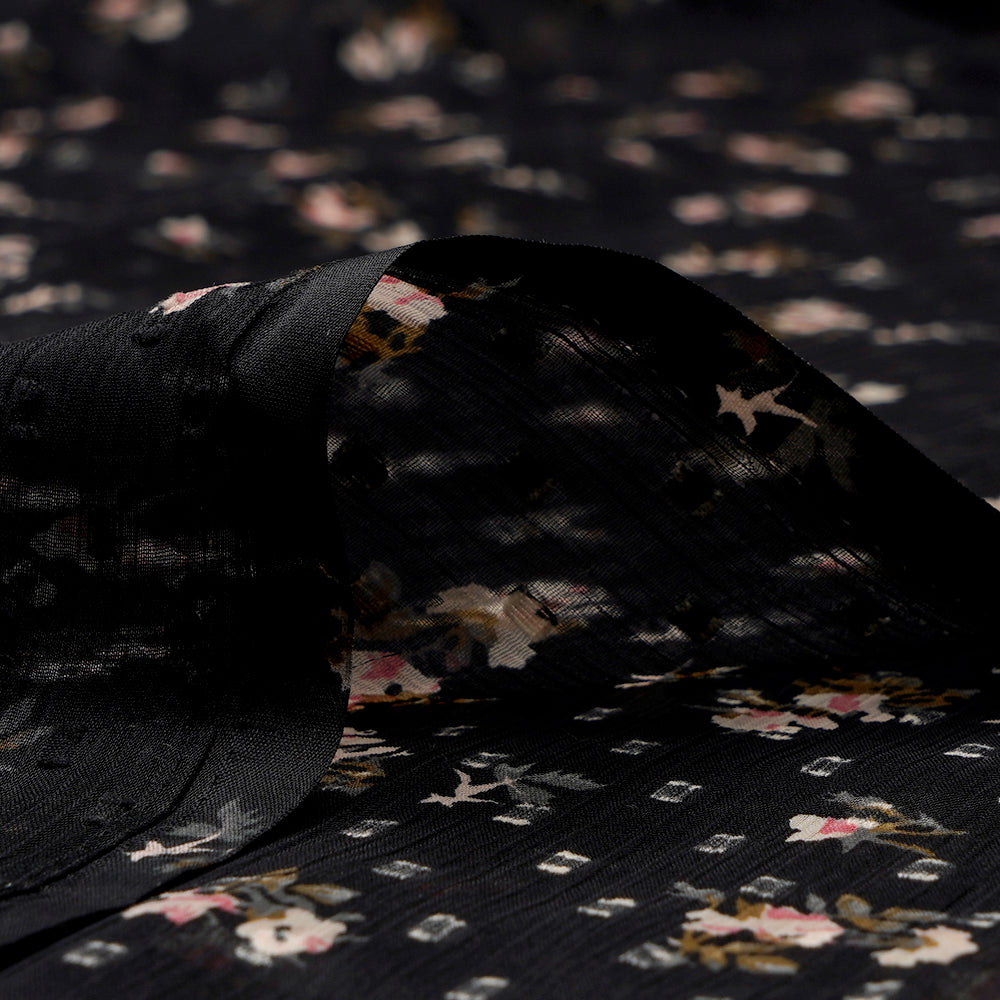 Black Color Printed Viscose Chiffon Fabric