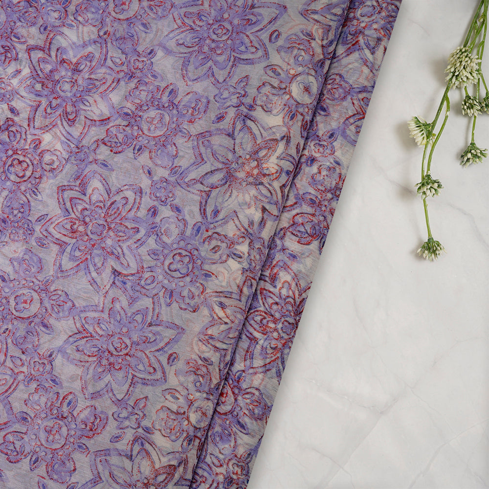 White-Blue Color Printed Viscose Chiffon Fabric