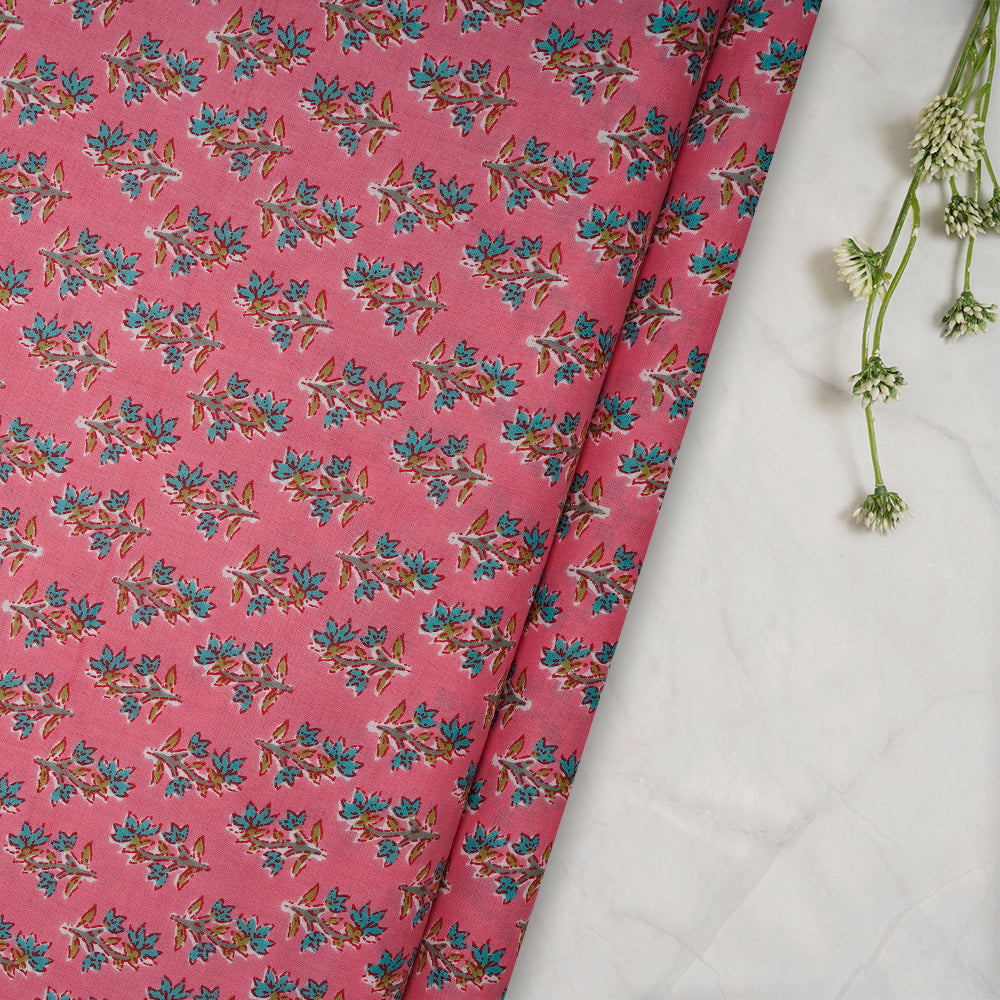 Pink Floral Booti Screen Printed Pure Cotton Fabric