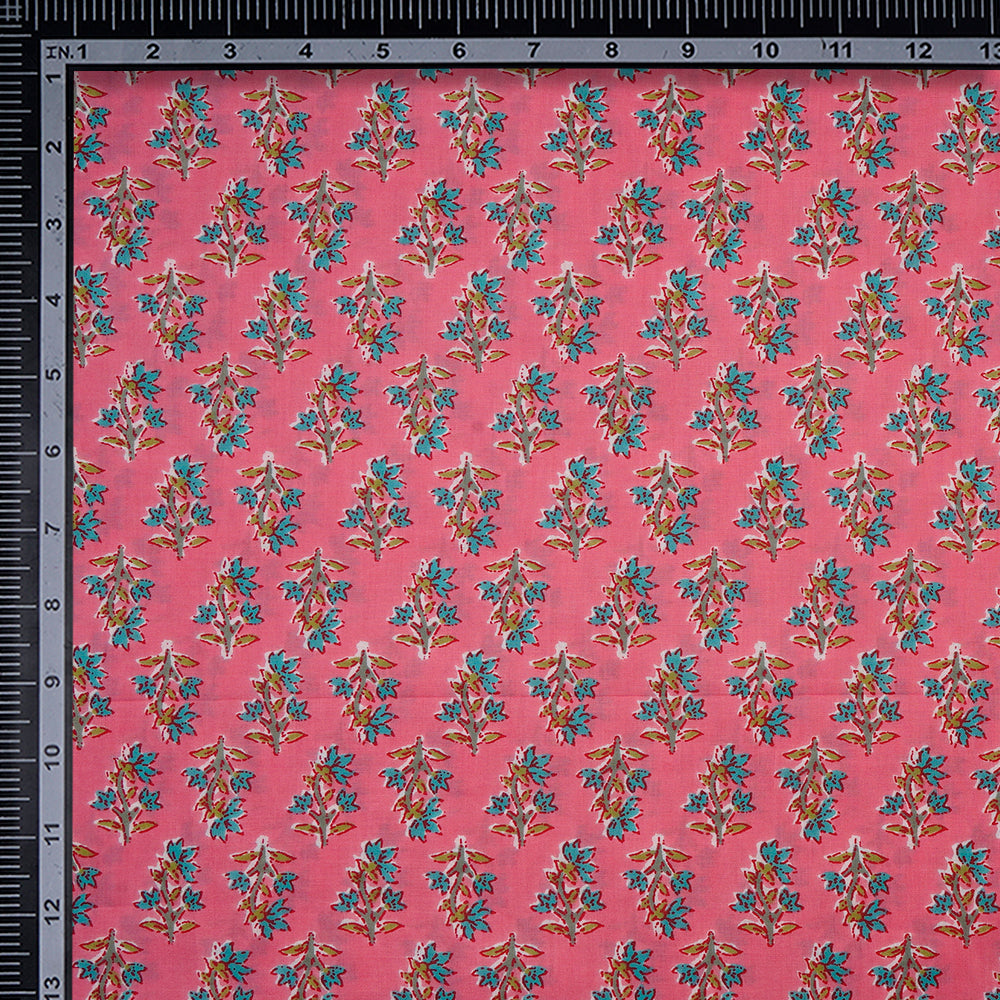 Pink Floral Booti Screen Printed Pure Cotton Fabric