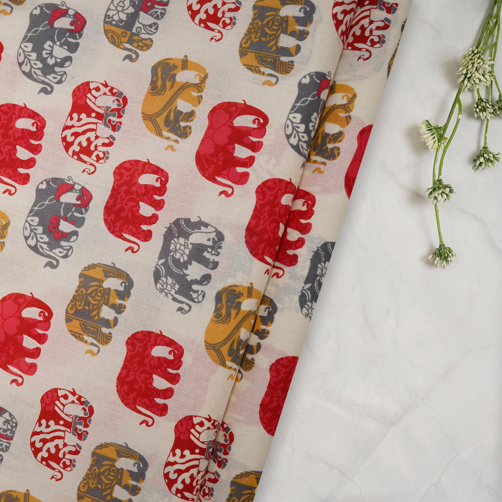 Multi Color Animal Pattern Screen Printed Pure Cotton Fabric