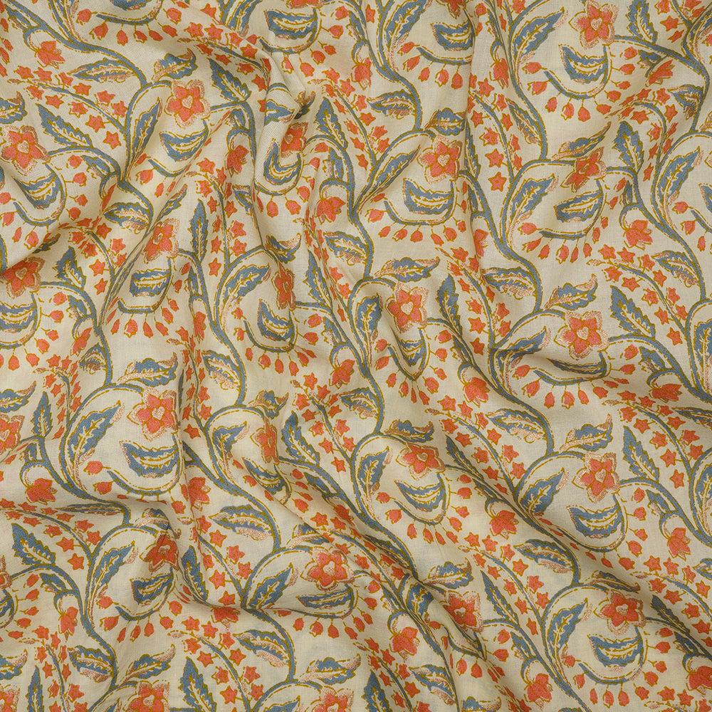 Light Lime Yellow Screen Printed Pure Cotton Fabric