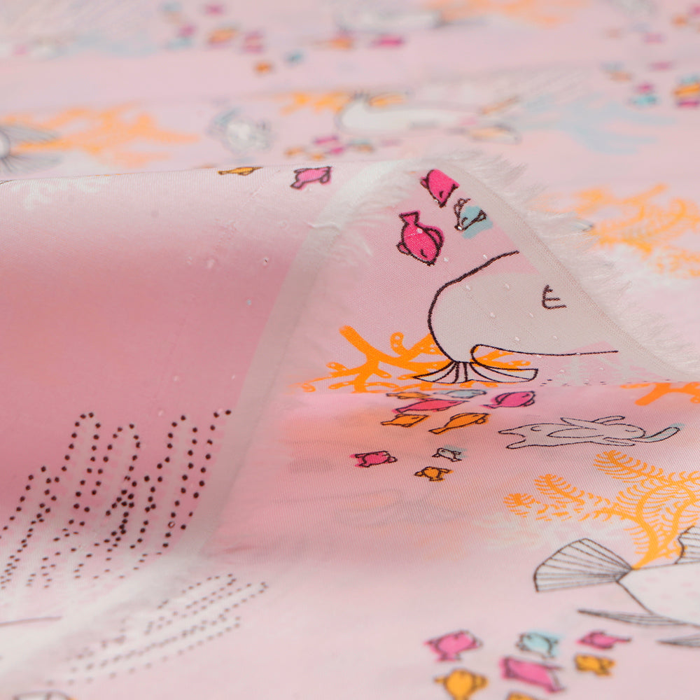 Light Pink Animal Pattern Printed Cotton Fabric