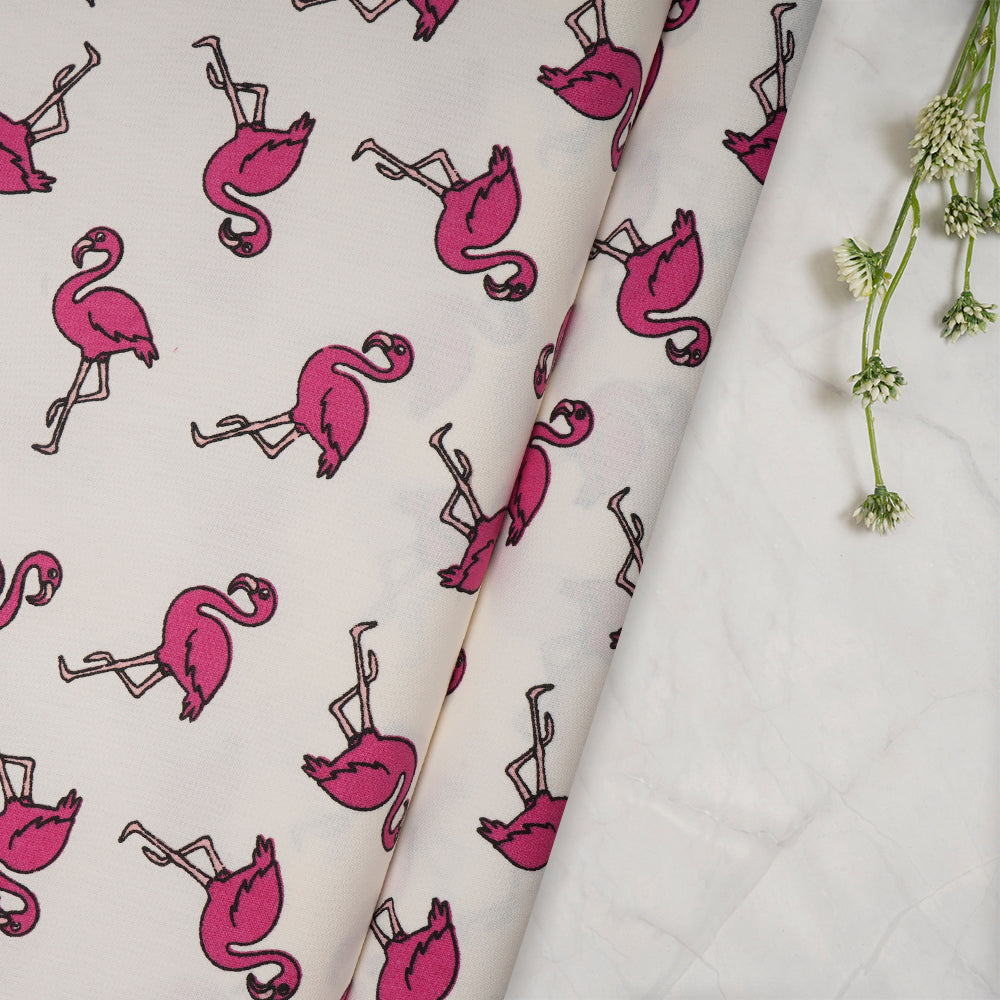 Off White-Pink Color Printed Mill Made Cotton Poplin Fabric