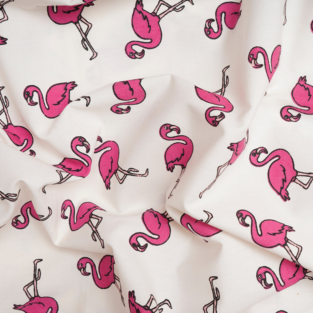 Off White-Pink Color Printed Mill Made Cotton Poplin Fabric