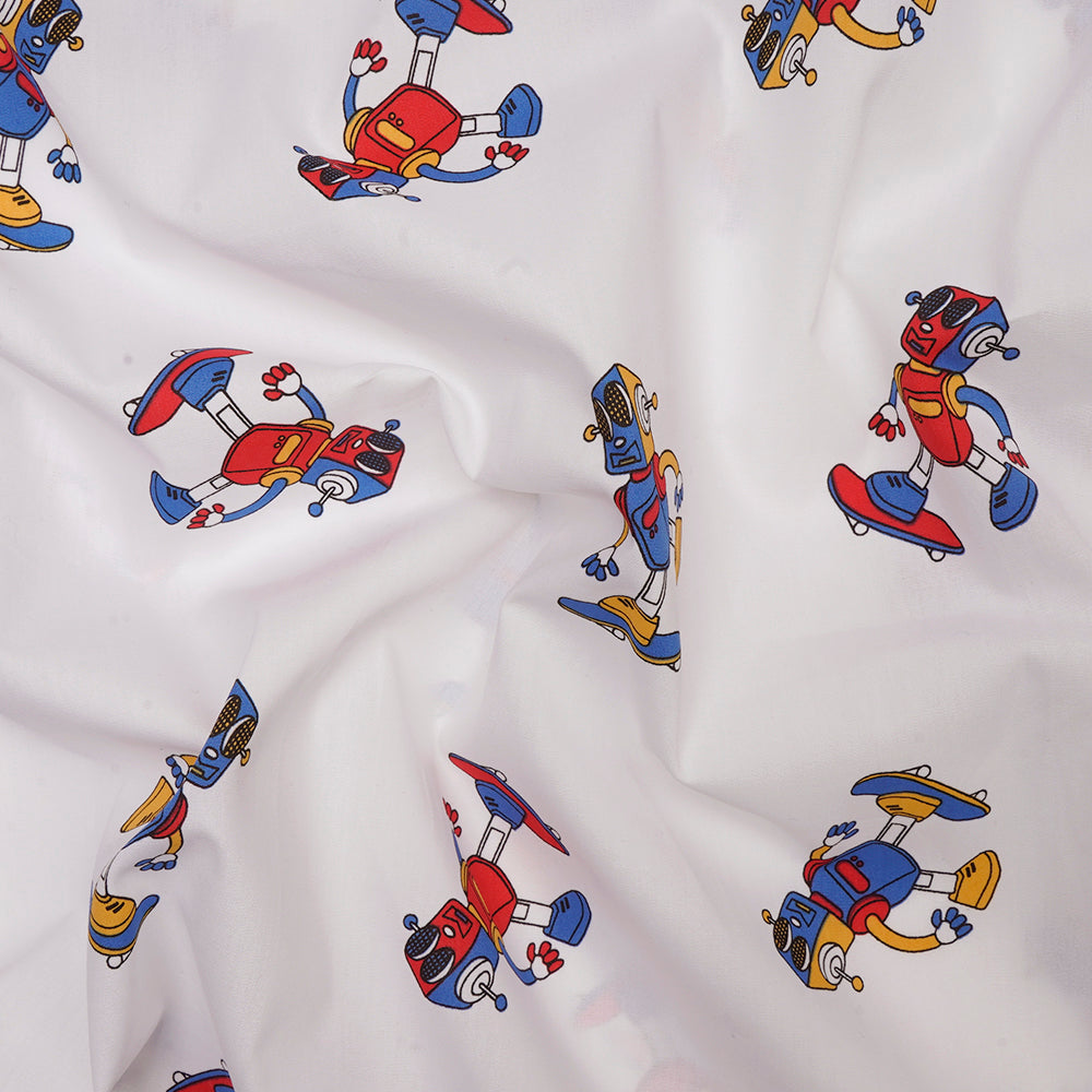 White Color Printed Mill Made Cotton Poplin Fabric